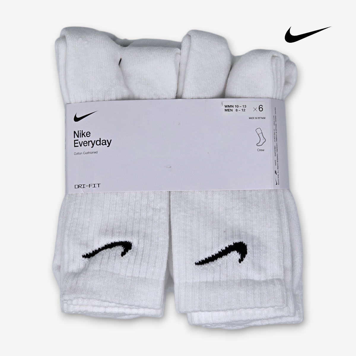 Calcetas Altas Nike Everyday Cushioned Blancas de entrenamiento 6 pares Hombre Talla L 26 al 30