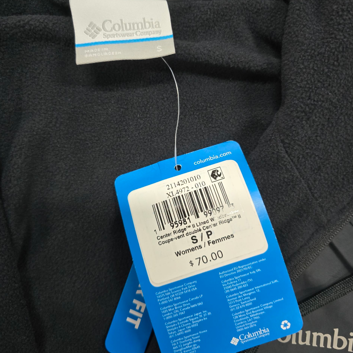 Chamarra ligera impermeable COLUMBIA Negro Mujer Talla S con gorro